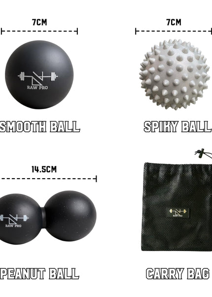 Massage Balls Set of 3 Spiked, Smooth and Peanut