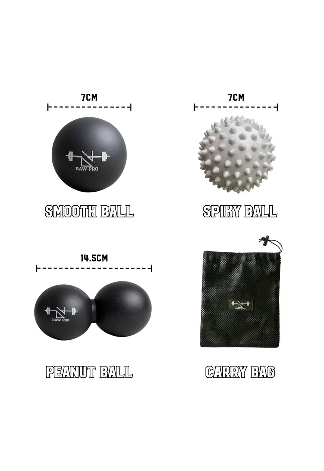 Massage Balls Set of 3 Spiked, Smooth and Peanut